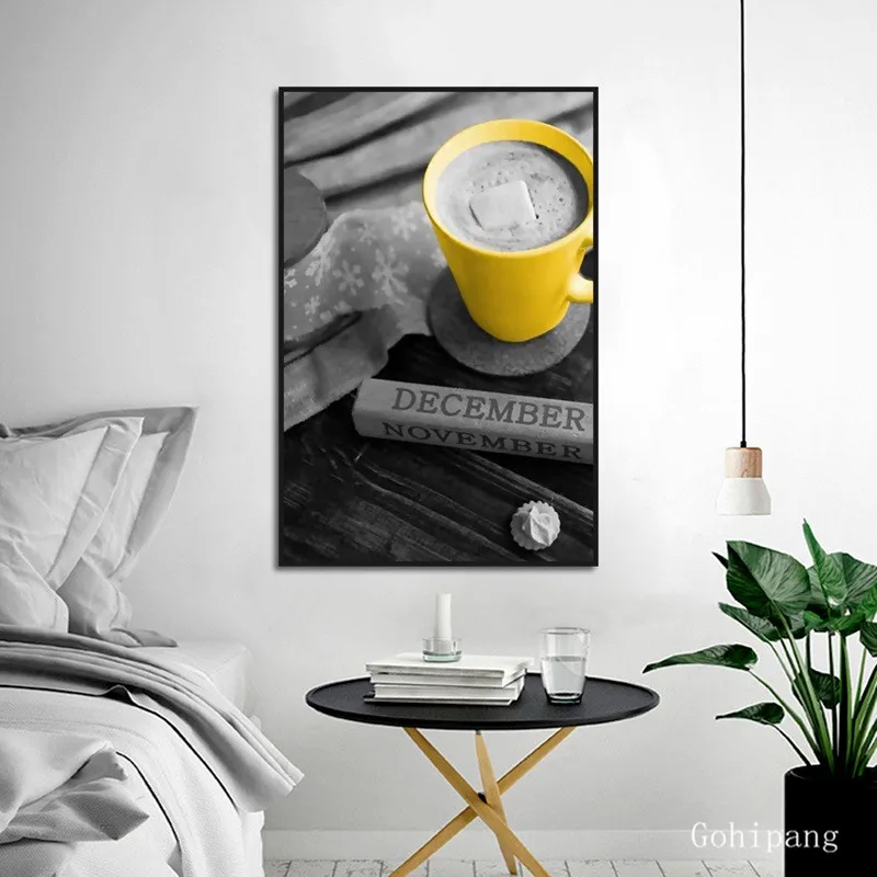 Картина на холсте с принтом желтой чашки кофе настенные картины Декор для дома