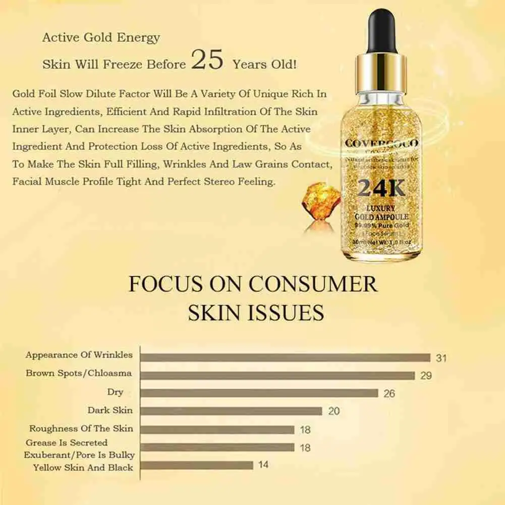 

24K Gold Essence Face Serum Hyaluronic Acid Serum Moisturizer Anti Essence Whitening Wrinkle Anti Day Creams Aging Q9V7