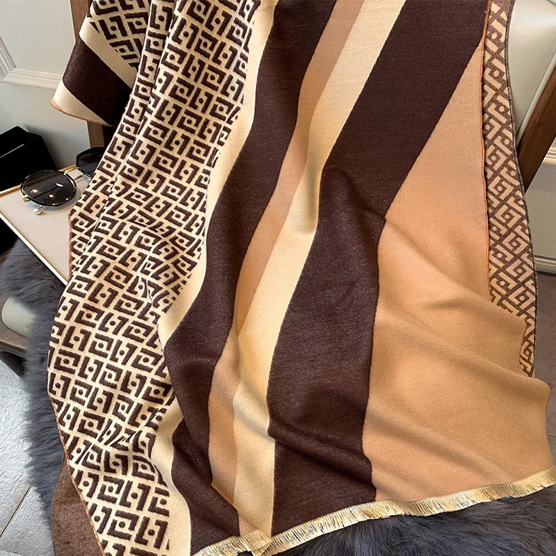 

Korean style lady Popular letter Color matching two-sided cashmere Scarf fashion Autumn and winter keep warm tassels wool Shawls