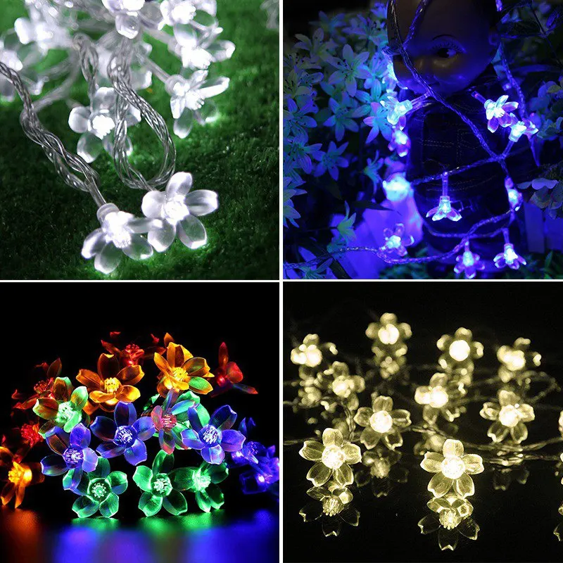 

50 PCS Plastic Flowers Solar Powered Light String Waterproof Home Garden Decor Christmas Decoration Home Lighting Supplies