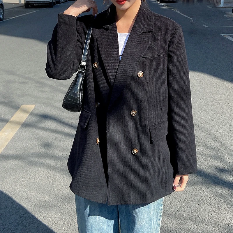 Женский вельветовый Блейзер Sungtin двубортный свободный офисный большого размера