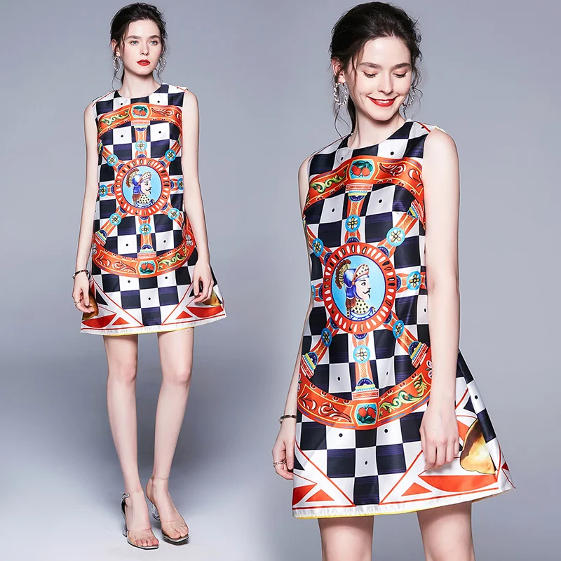 

European Station New Sleeveless Loose Waist Fashion Printed Vest Skirt