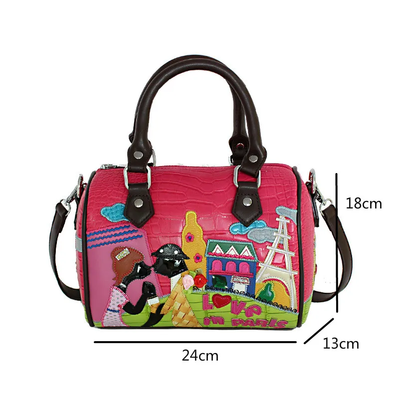 

Johnature Cartoon Handbag 2021 New Fashion Creative Women Leather Bag Leisure Handmade Embroidery Shoulder Messenger Bags