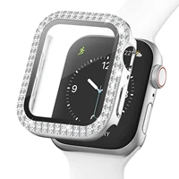 diamond pcglass case for apple watch 7 6 series se5432 cover full protective bumper for iwatch 4440mm 4238mm