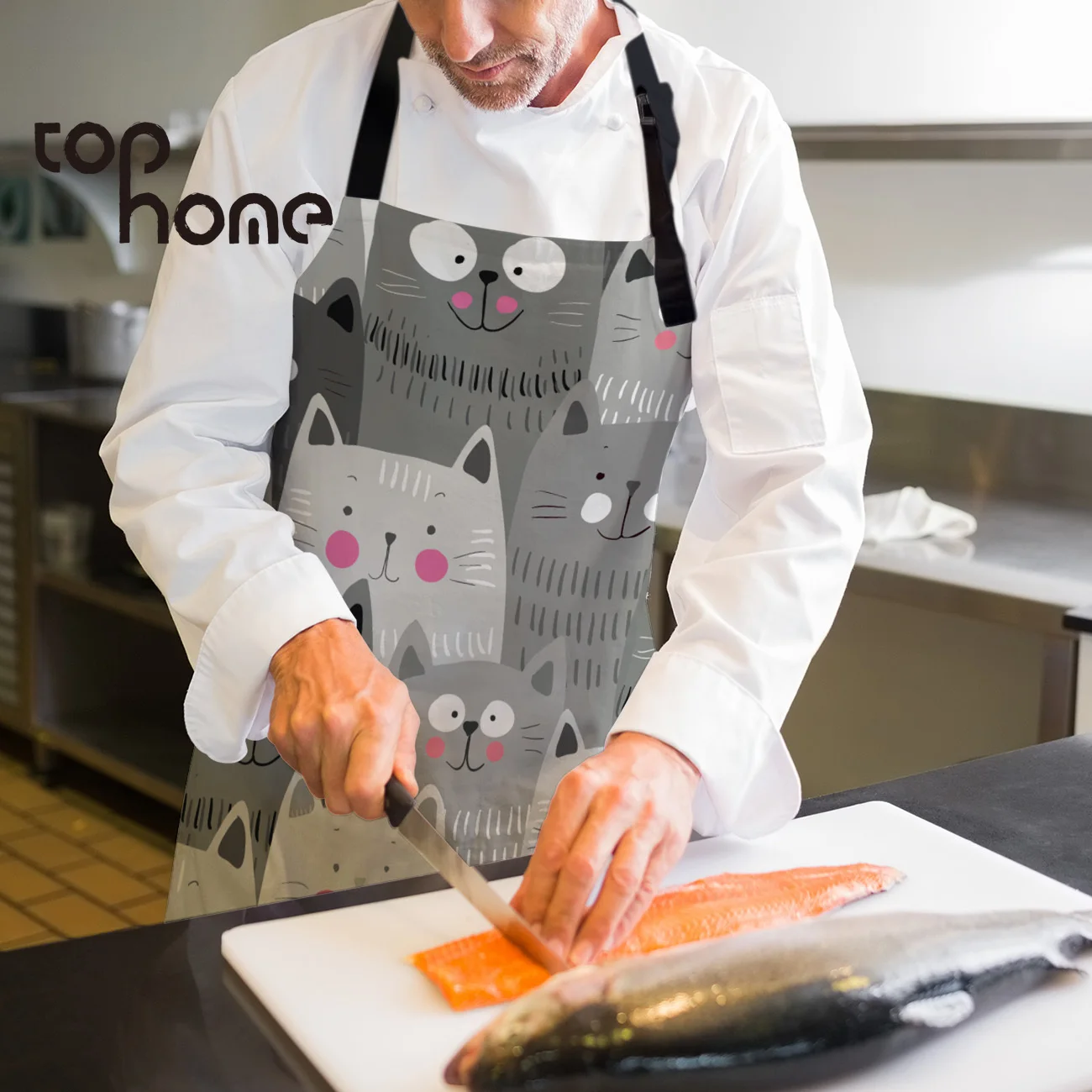 Tophome Кухонный Фартук с рисунком Серого Кота регулируемые фартуки из парусины без