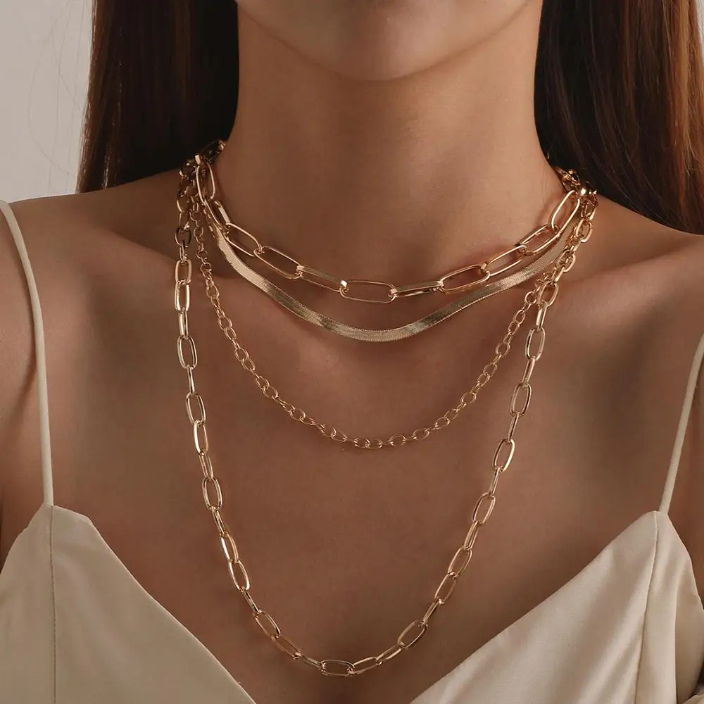 

Cuban 2Pcs/Set Chain Necklace for Men Punk Hiphop Layered Collar Choker Women Necklace Gothic Gold Color Fashion Lovers Jewelry