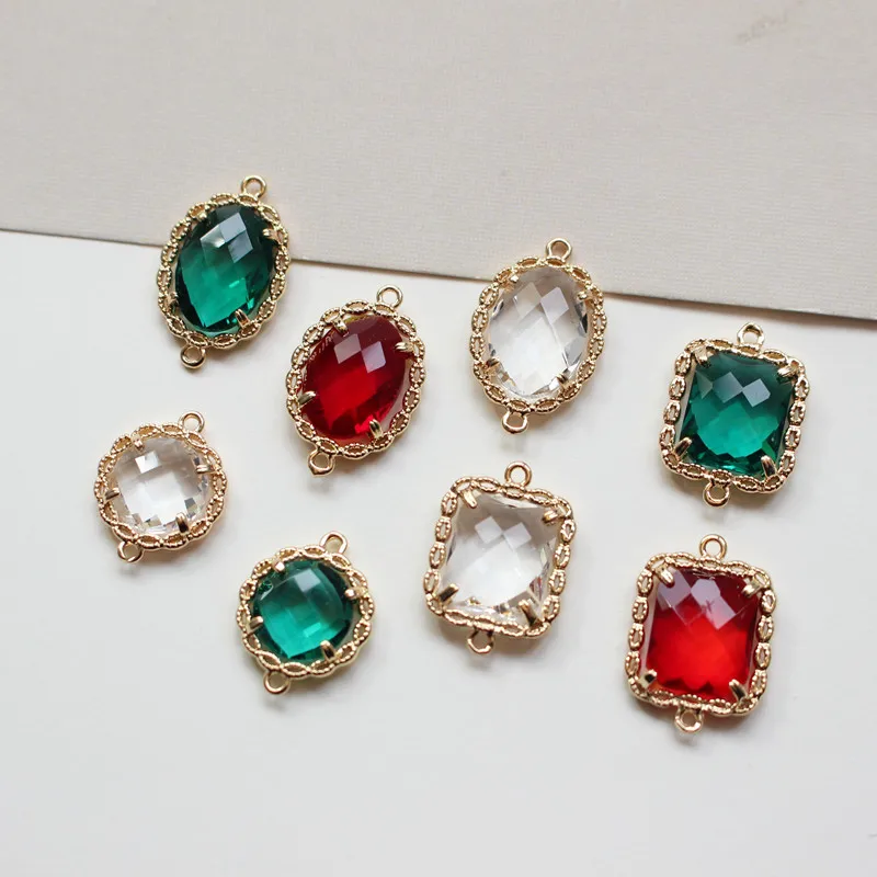 

20pcs/lot color glass core geometry square/ovals/rounds shape copper floating locket charms diy jewelry bracelet accessory