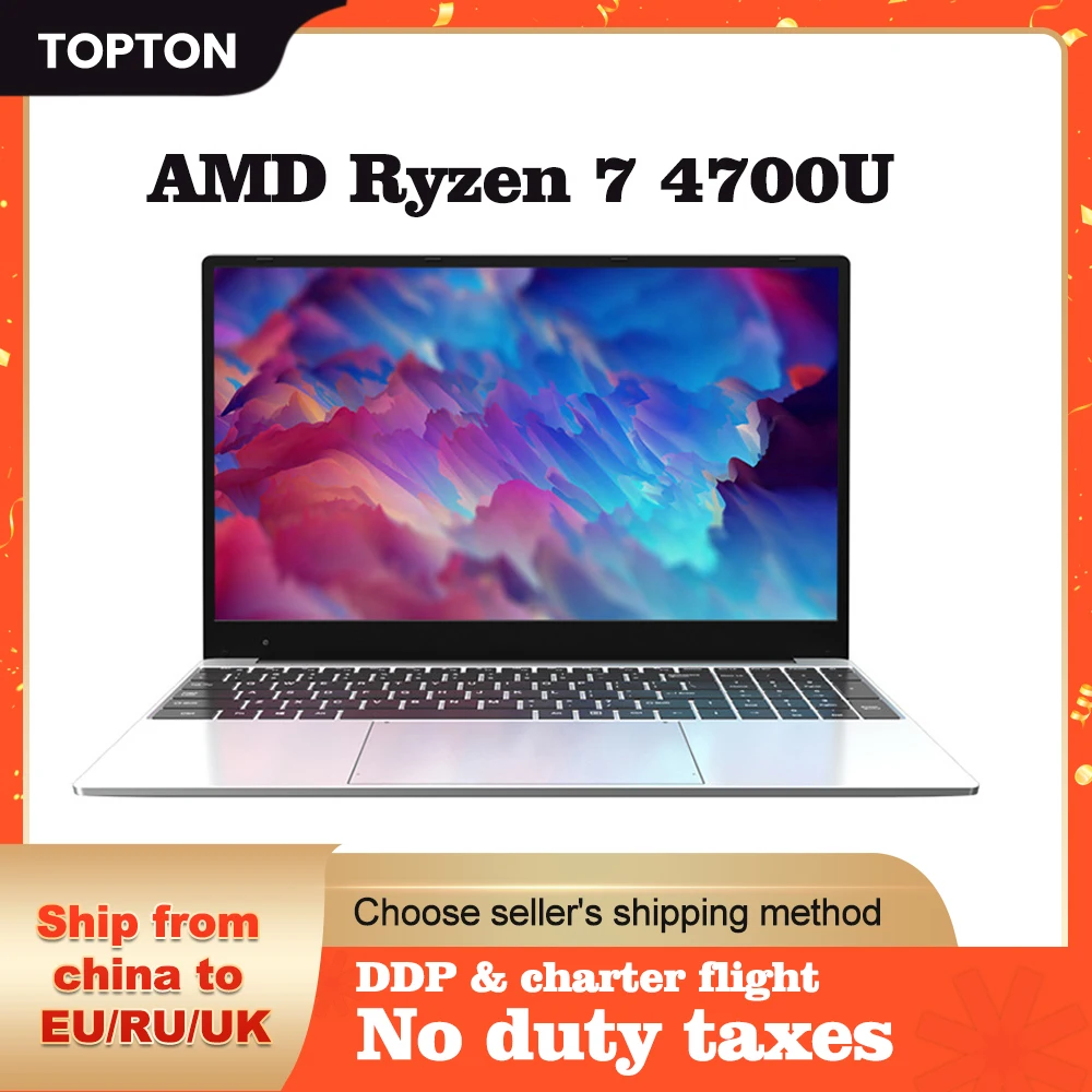 Topton 15.6 Inch Ultrabook AMD Ryzen 7 4700U 5 3500U Max 36GB DDR4 2TB M.2 SSD Metal Notebook Windows 10 Pro Gaming Laptop