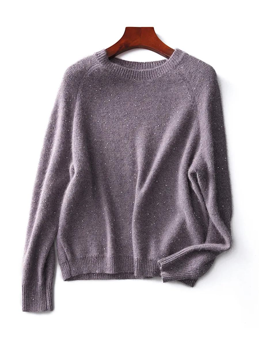 Элегантный женский свитер вязаный базовый пуловер с блестками корейский