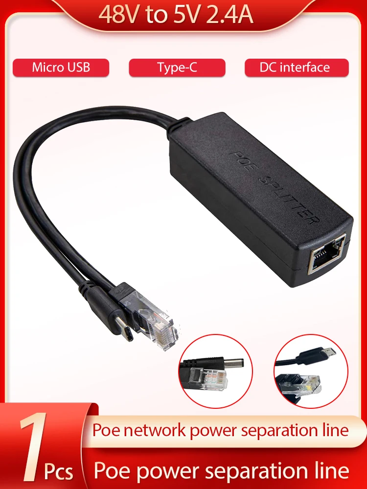 

48V To 5V 2.4A Active POE Splitter Anti Interference Power Over Ethernet Micro USB Plug For For Android Tablets Dropcam