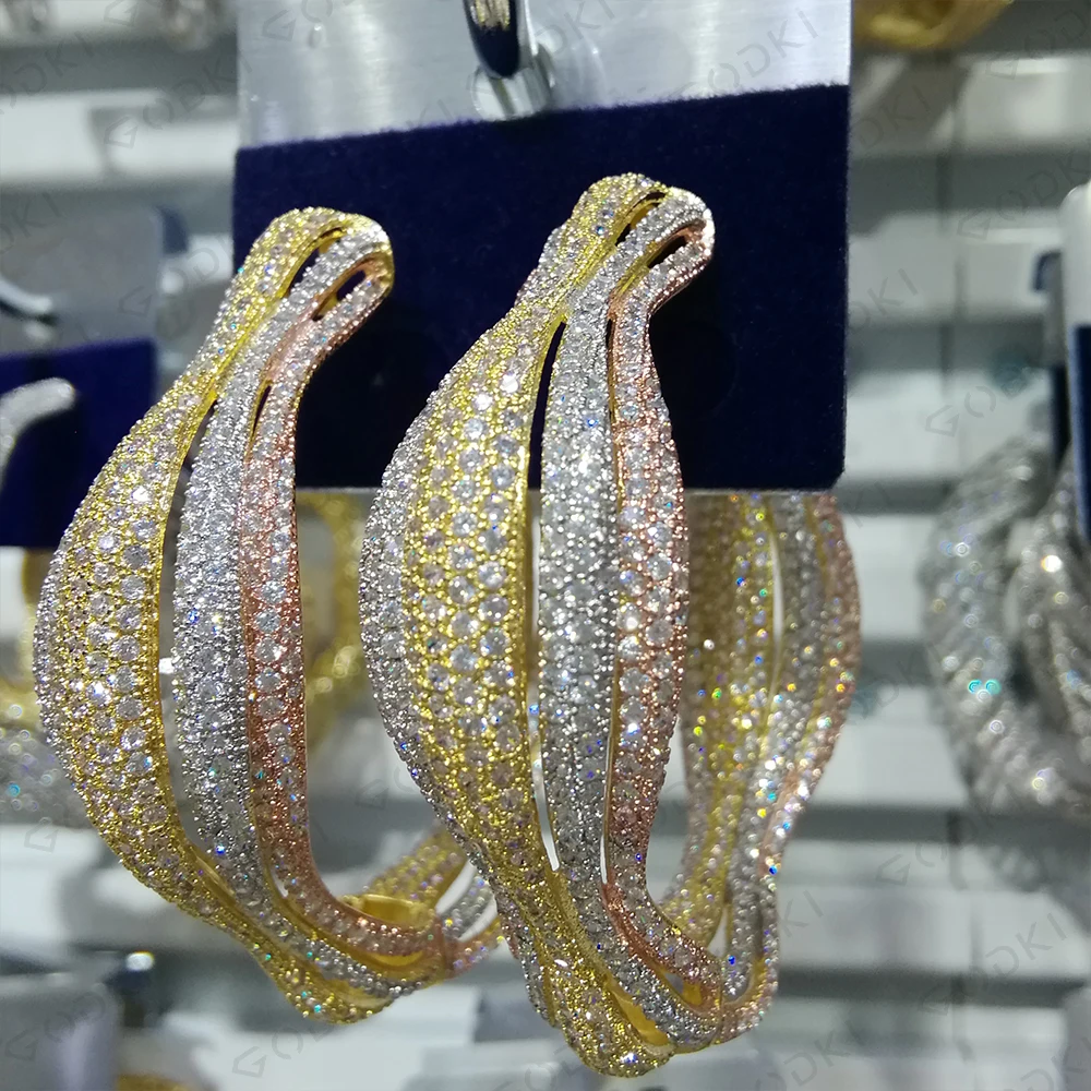 Женские круглые серьги кольца GODKI роскошные с полыми линиями и кубическим