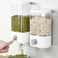 wall mounted press type grain dispenser cereal containers snack dry fruit storage sealed tank kitchen organizer plastic boxes