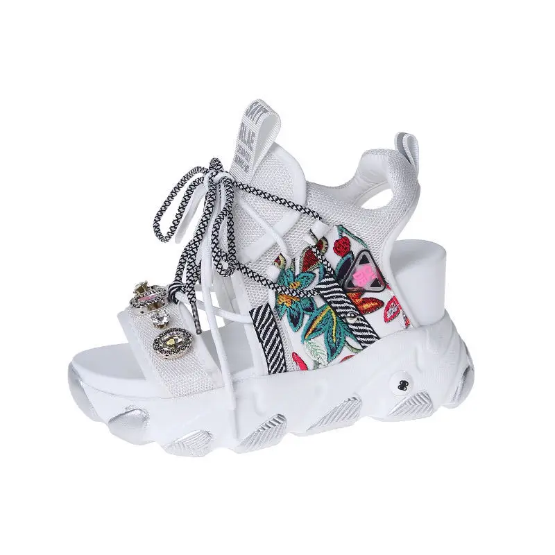 

Ins online celebrity Torre Sandals Women's 2021 Summer New Slope Heel Printing Straps Increase Sports Fish Mouth Sandals