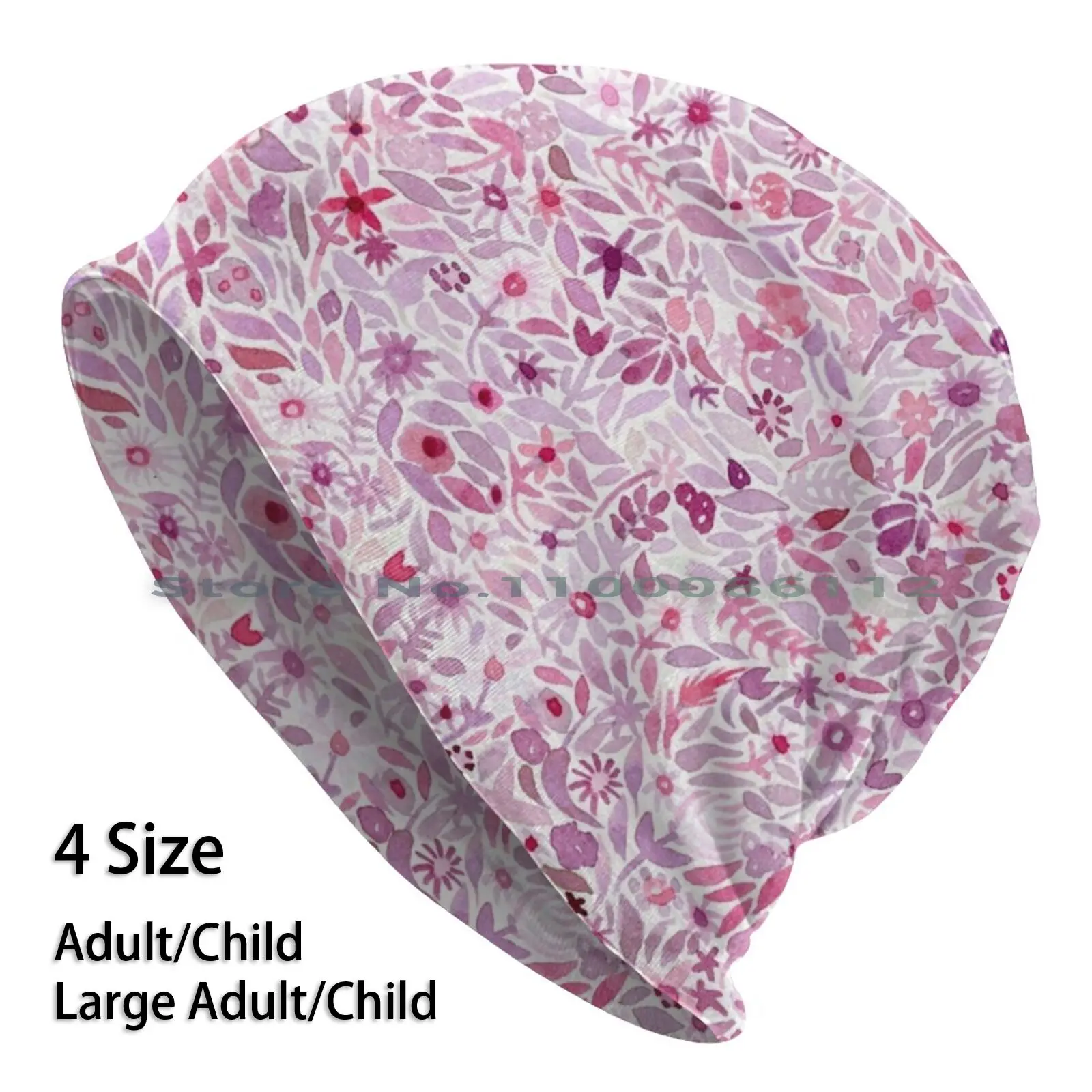 

Розовые шапки-бини с цветочным рисунком, вязаная шапка с цветочным рисунком, акварельные розовые шапки без козырька, повседневная креативн...