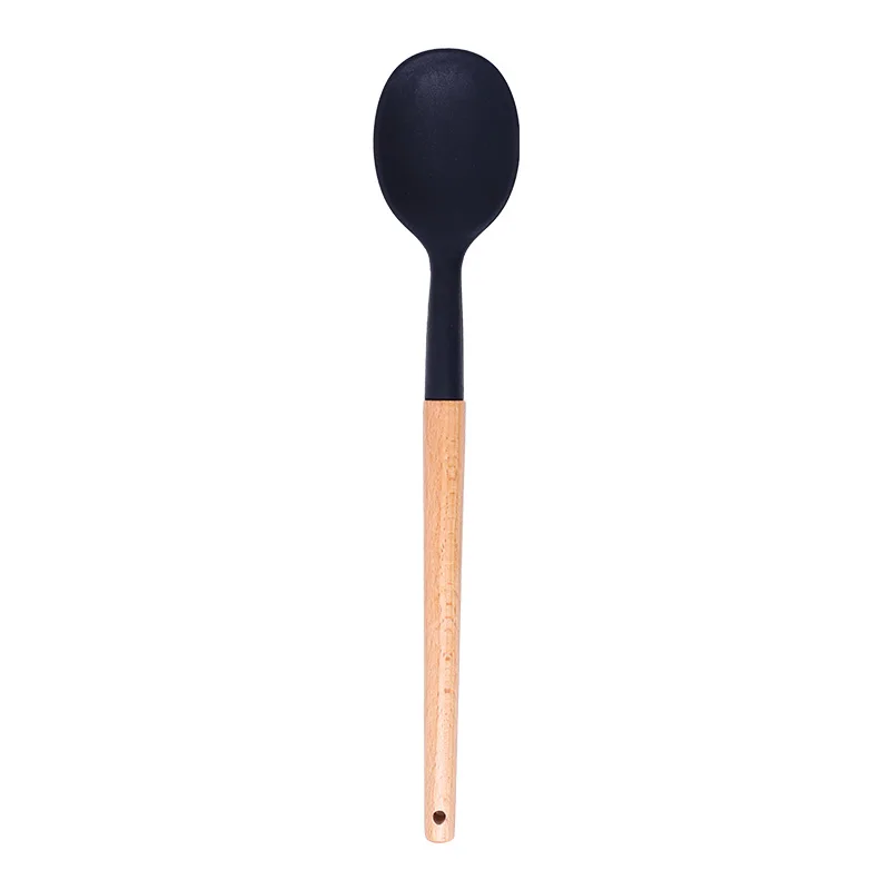 

Silicone Cooking Utensils Set Non-Stick Spatula Soup Spoon Eggbeater Food Clip Wooden Handle with Storage Box Kitchen Tool set