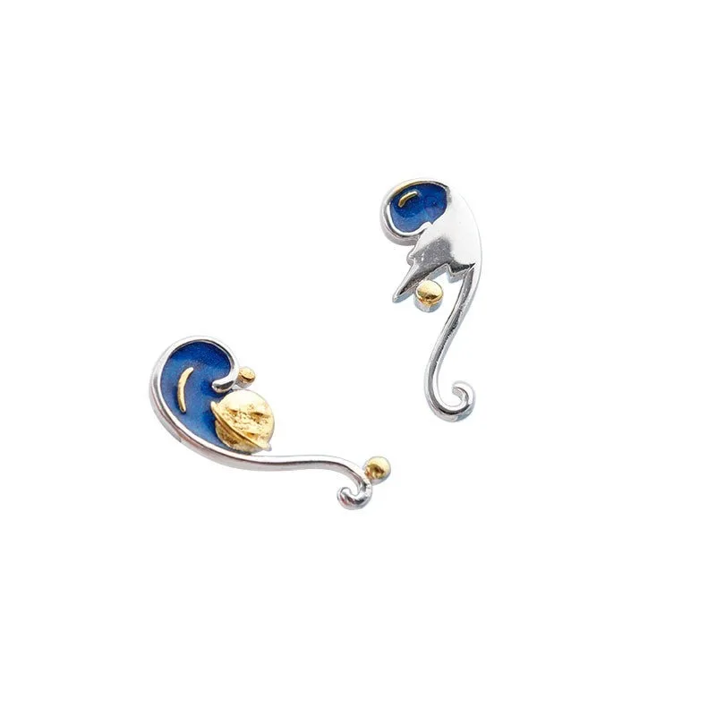 Женские серьги-гвоздики из серебра 925 пробы с Луной и звездами | Украшения