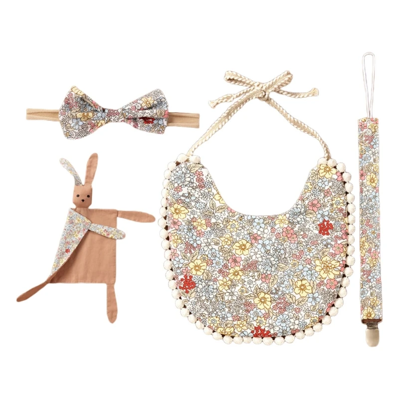 

Newborn Sleeping Doll Soother Appease Towel Infant Pacifier Chain Clip Double Sided Bib Bowknot Headband Baby Shower Gift Set