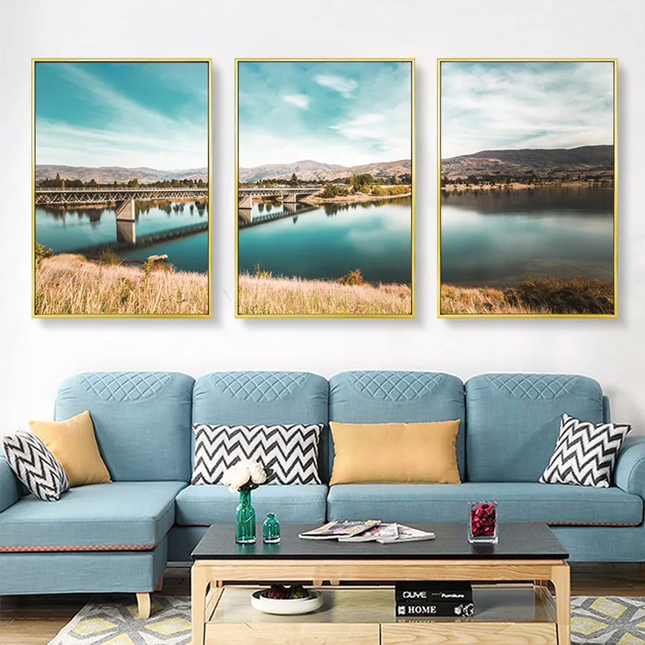 

Mountain Blue Lake Reed Forest Wall Art Canvas Painting Natural Scenery HD Picture Prints Modern Dining Living Room Poster Decor