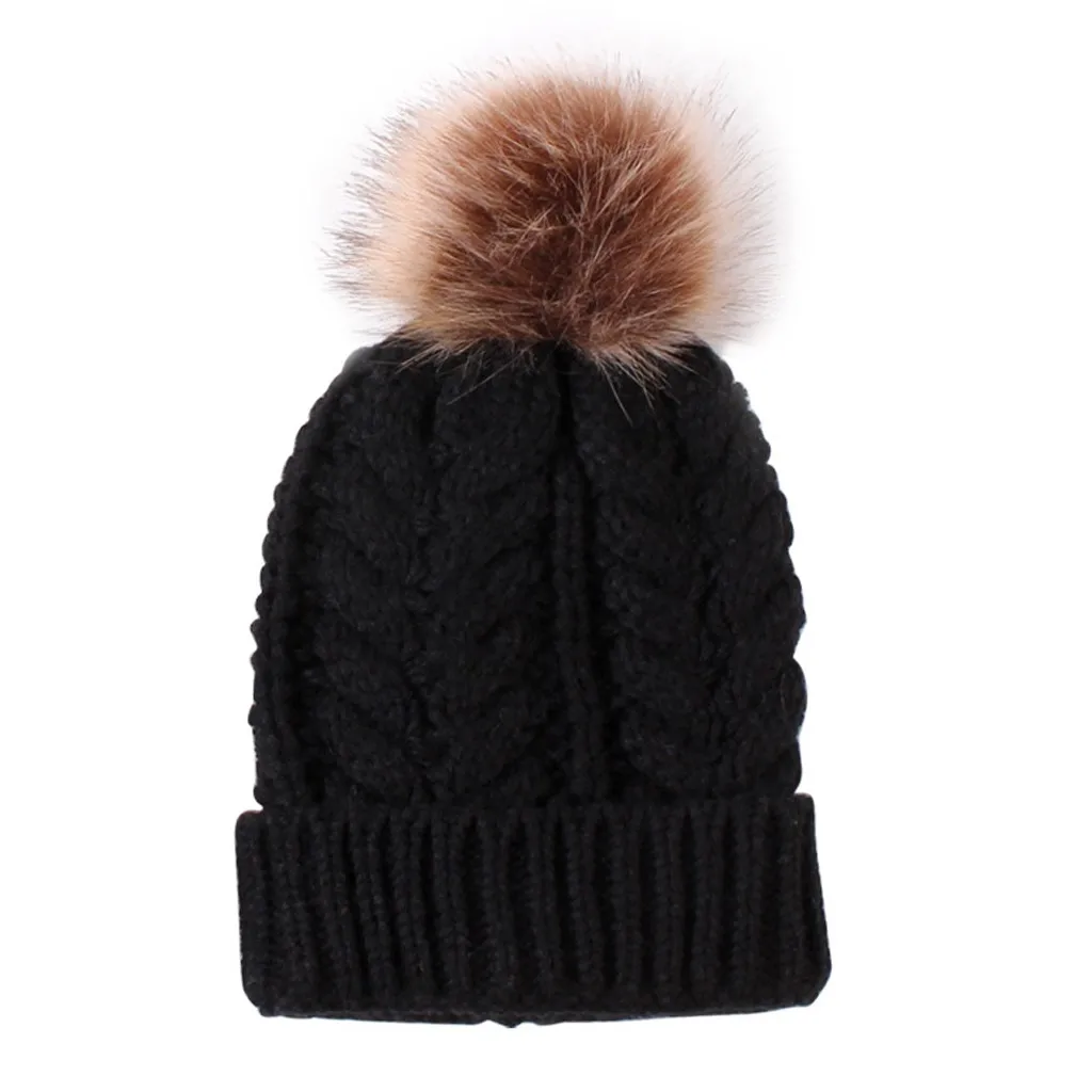 

New Newborn Baby Girls Boys Winter Warm Knit Hat Furry Balls Pompom Solid Warm Cute Lovely Warm Cap Gifts