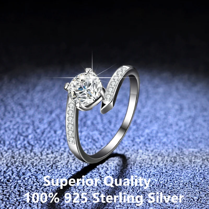 

Anel de prata esterlina 925, anel de broca para mulheres, diamante, clássico, quatro pontas, cor d