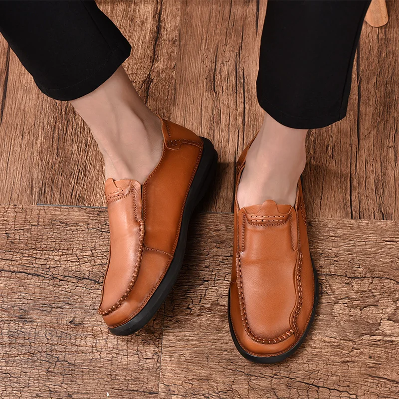 

Leather Mens Luxury Shoes Men Designer Black Brown Shoes Men Fashion Shoe Flats Slip On Casual Sneakers Simple Lazy Shoes