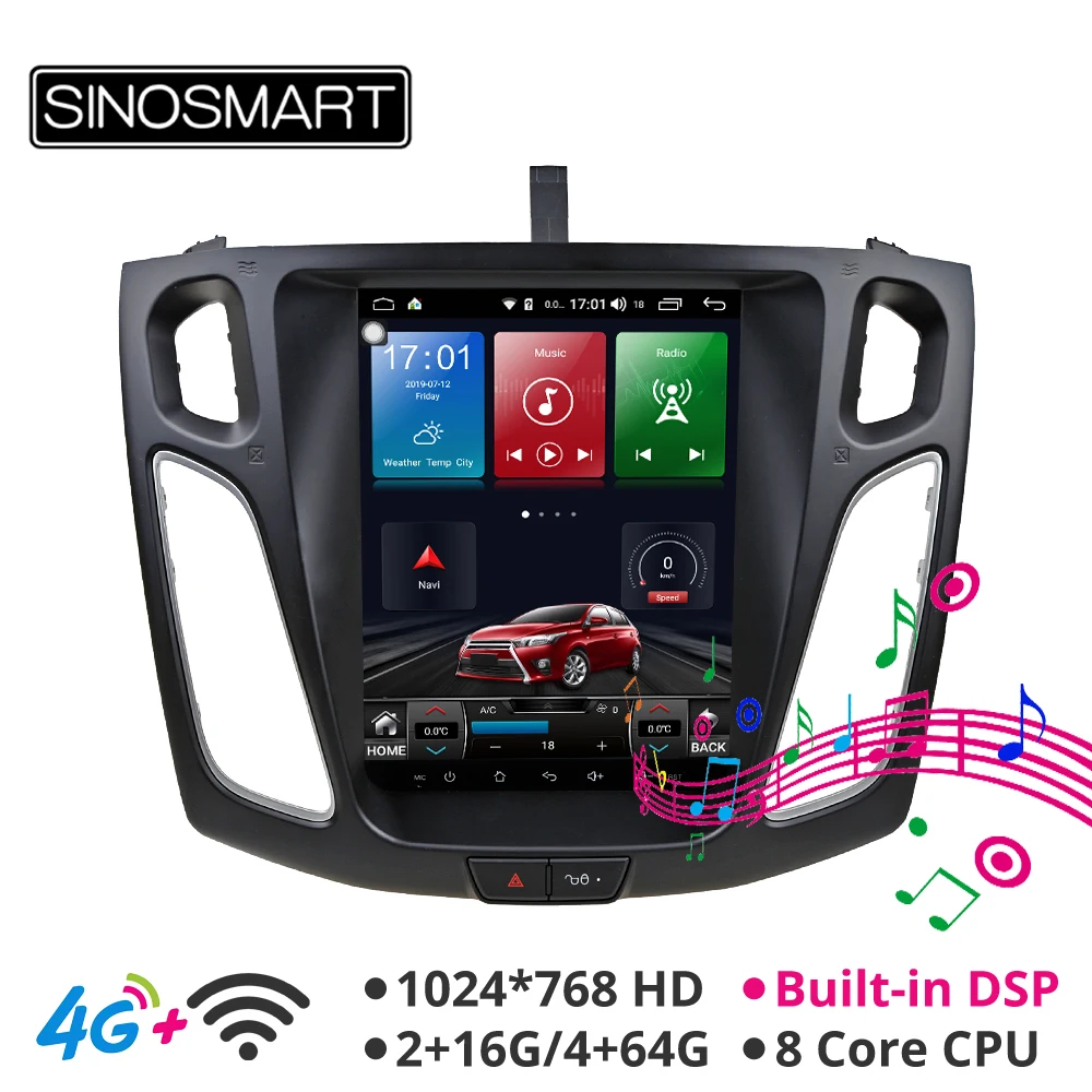 Sinosmart 2Din Android 8,1 Tesla стиль вертикальный HD экран 9,7 дюймов Автомобильный gps Мультимедиа для Ford Focus 2012,2013,,-17