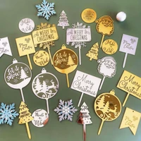 merry christmas baking cake decoration acrylic gold silver christmas santa snowflake cake topper new year home party supplies