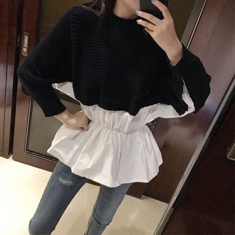 TWOTWINSTYLE корейский женский свитер с круглым вырезом и длинными рукавами мозаичное яркое цветное женское пуловеры осень негабаритный Модный
