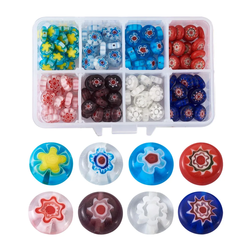 

160pcs Handmade Millefiori Glass Lampwork Beads Flat Round 10mm Millefiori Flower Pattern Loose Beads For Jewelry DIY Bracelets