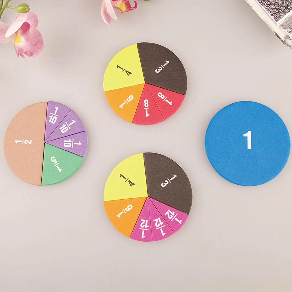 

51 Piece Circular Fractions Kids Early Education Math Toy without Magnetic