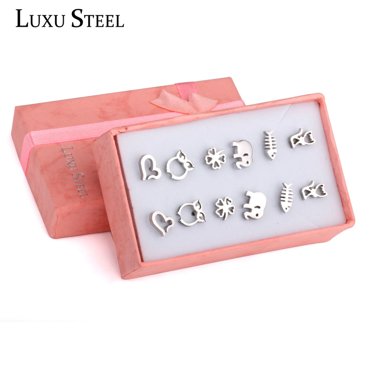 Серьги гвоздики LUXUSTEEL 6 парт. Коркоркоркор. с понедельника по субботу смешанные