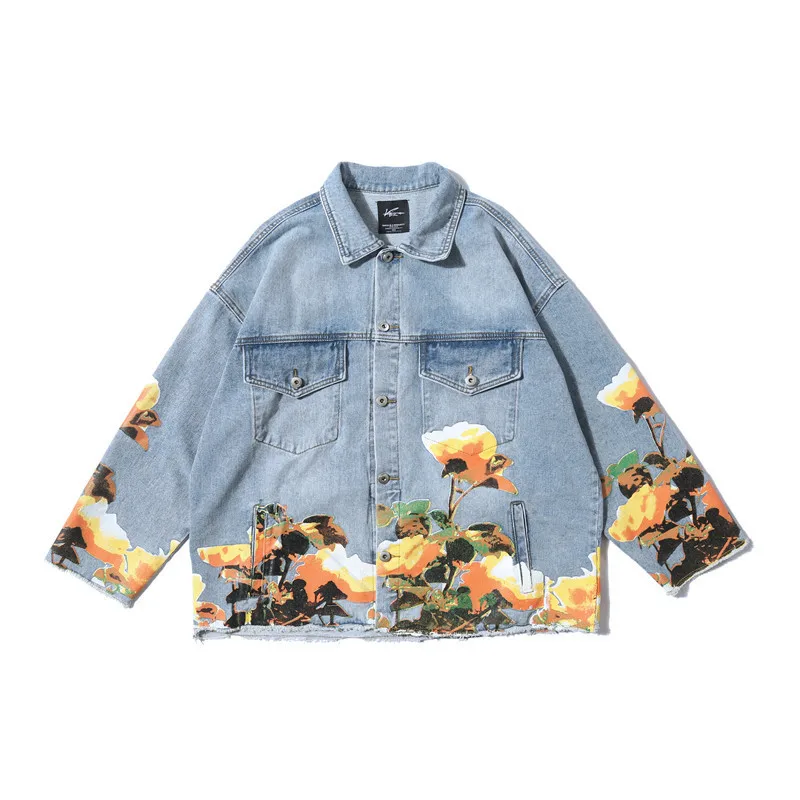 UNCLEDONJM джинсовые куртки с цветочным принтом для мужчин s High Street Distressed джинсовая