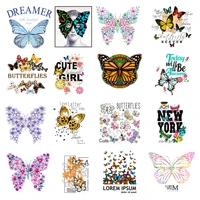 colorful flower butterfly transfers for clothing vinyl tops appliqued diy heat transfer ironing stickers print on t shirt
