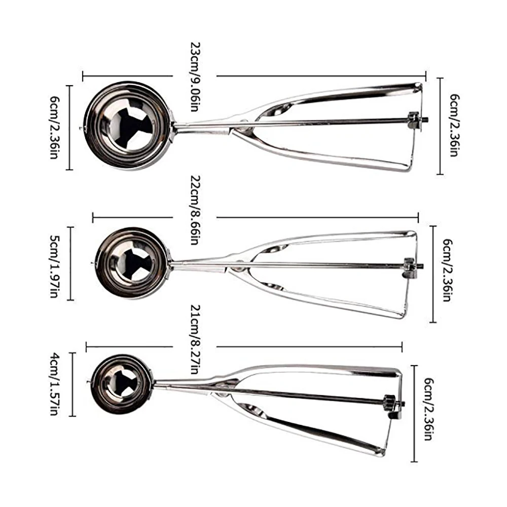 

3 PCS Metal Trigger Ice Cream Scoops Include Small Medium Large Size Balls Stainless Steel Ice Cream Scoop Set Cookie Scoop Set