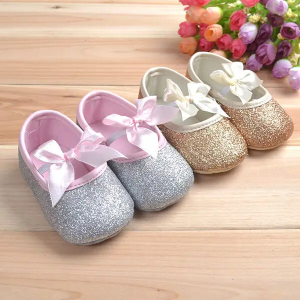 

Glitter baby shoes sneaker Princess Shoes Anti-slip Soft Sole Prewalker bling bow shoes for toddler kids age 0-18M