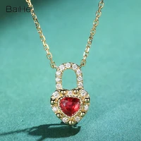 baihe solid 18k yellow gold 0 20ct heart natural ruby 0 09ct hsi diamonds women fine jewelry heart lock pendant gift necklace