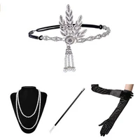 Drop Shipping Halloween Cosplay Costumes 1920s Great Gatsby Accessories Set For Women Costume Flapper Headpiece Headband Black