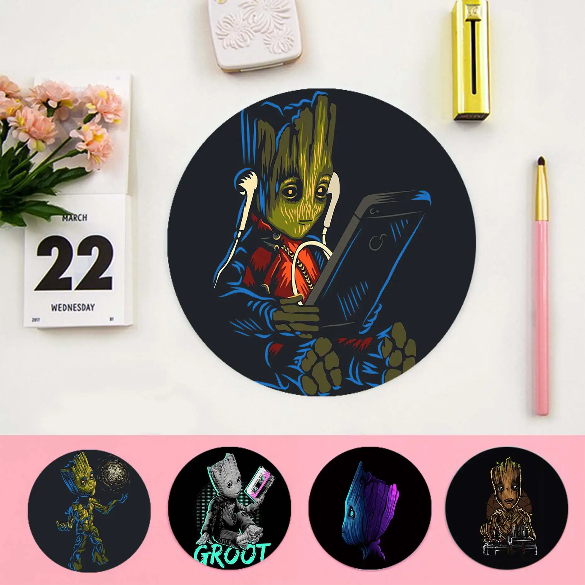 

Лидер продаж, высокоскоростной круглый коврик для мыши Disney Baby Groot с милым деревом, новинка, игровой коврик для мыши, коврик для ПК, ноутбука