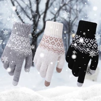 1 pair winter warm knitted gloves women men touch screen high quality gloves fashion thick wool cashmere jacquard knitted gloves