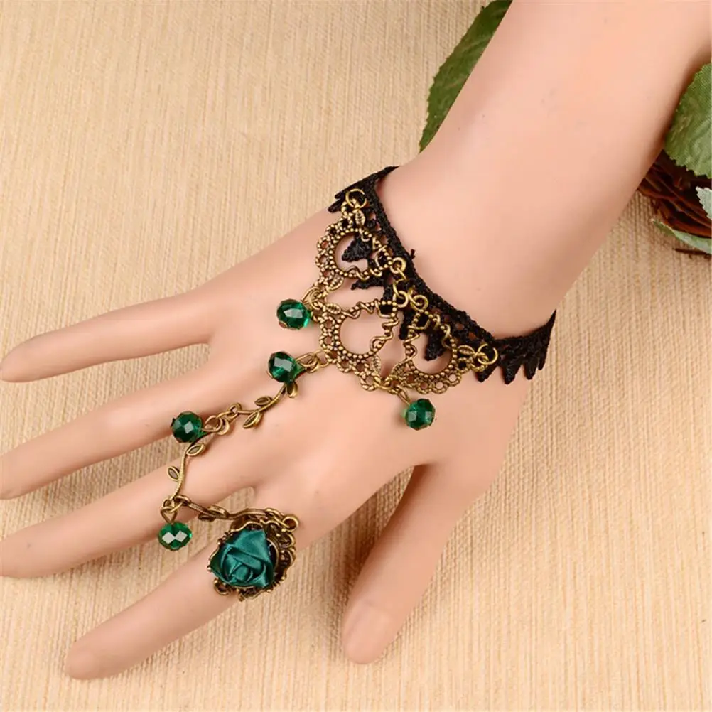 1 pc Women Jewelry Gift Leaf Shape Bead Tassel Charm Rose Flower Slave Bracelets Lace Bracelet Green Stone Bangle | Украшения и
