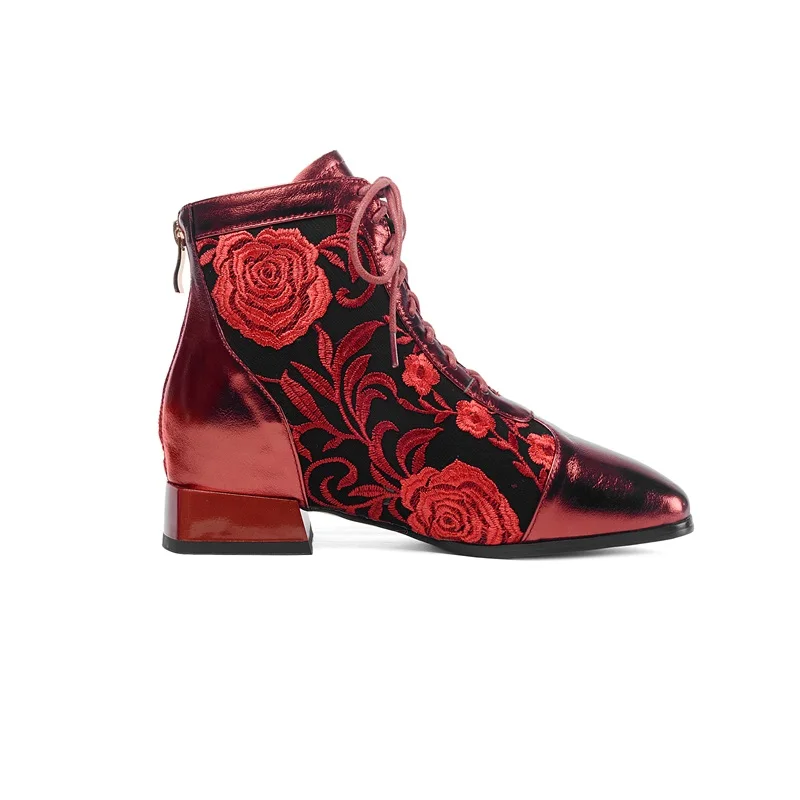 Модные женские ботильоны из коровьей кожи на среднем каблуке в стиле ретро