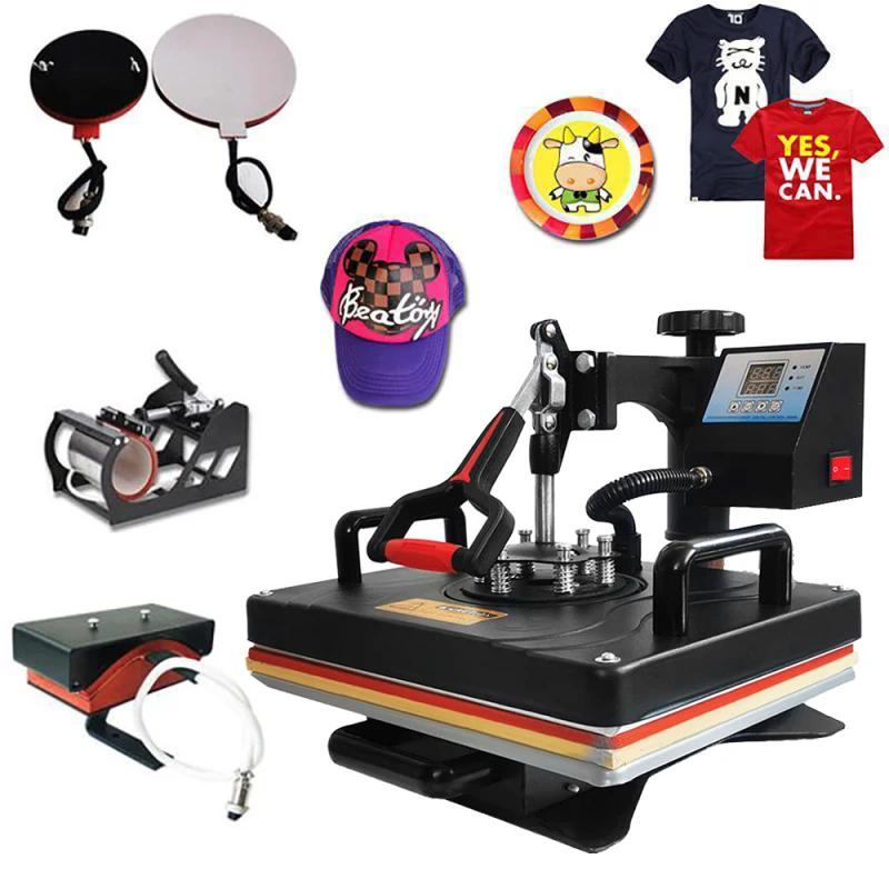 

5 In 1 Multifunctional Shaking Head Heat Press Machine For Custom T-shirt, Hat, Cup, Etc. Printing Heat Transfer Machine Tools
