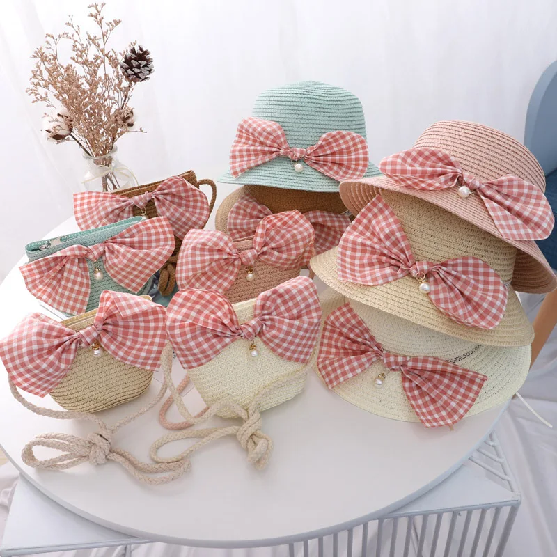 Летняя детская соломенная шляпа принцессы с сумочкой комплект из 2 предметов