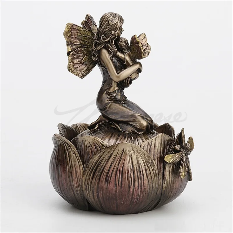

European Creative Flower Child Lunlun Art Figurine Angel Figure Jewel Box Statue Resin Crafts Home Decoration Accessories R4185