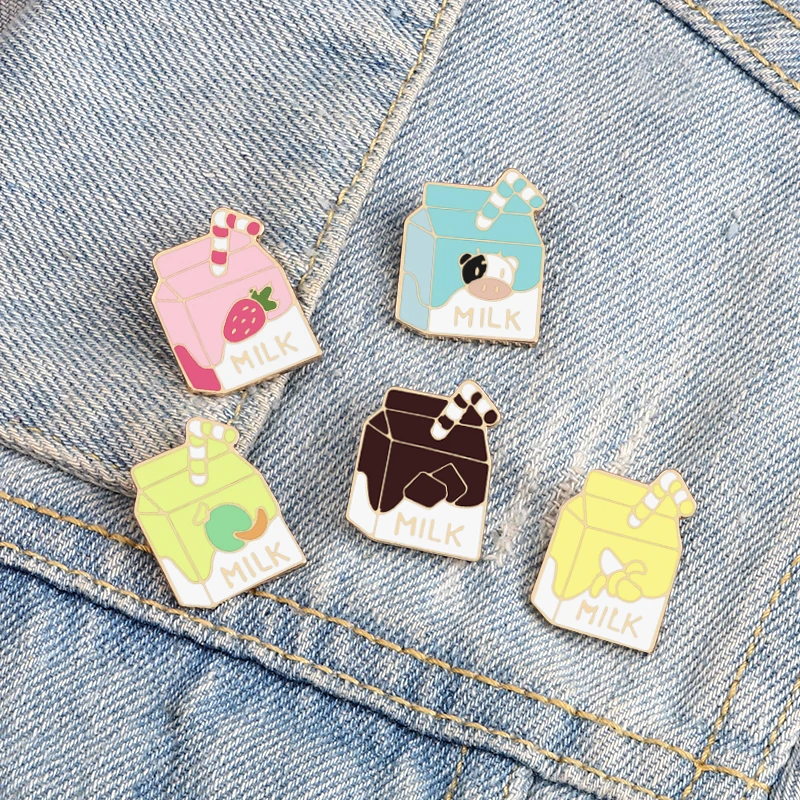 Милые эмалированные булавки в молочной коробке Мультяшные броши виде клубники