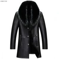 new arrival winter high quality real leather fox fur collars trench coat men mens winter wool liner parkas shearling jacket