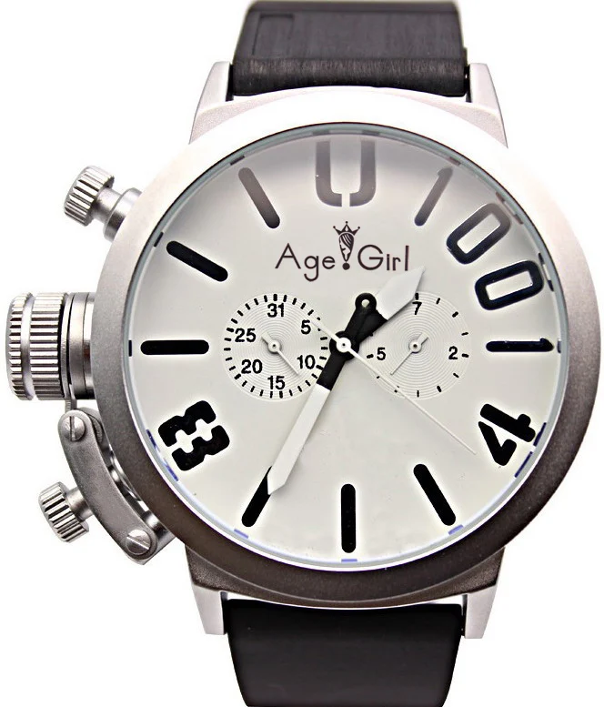 

Men's New Classic Automatic Self Wind Mechanical U Silver Stainless Steel Black Rubber Strap Left Hook Big 50mm Boat Watch