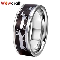 8mm family deers black wood inlay engagement wedding band real tungsten carbide ring
