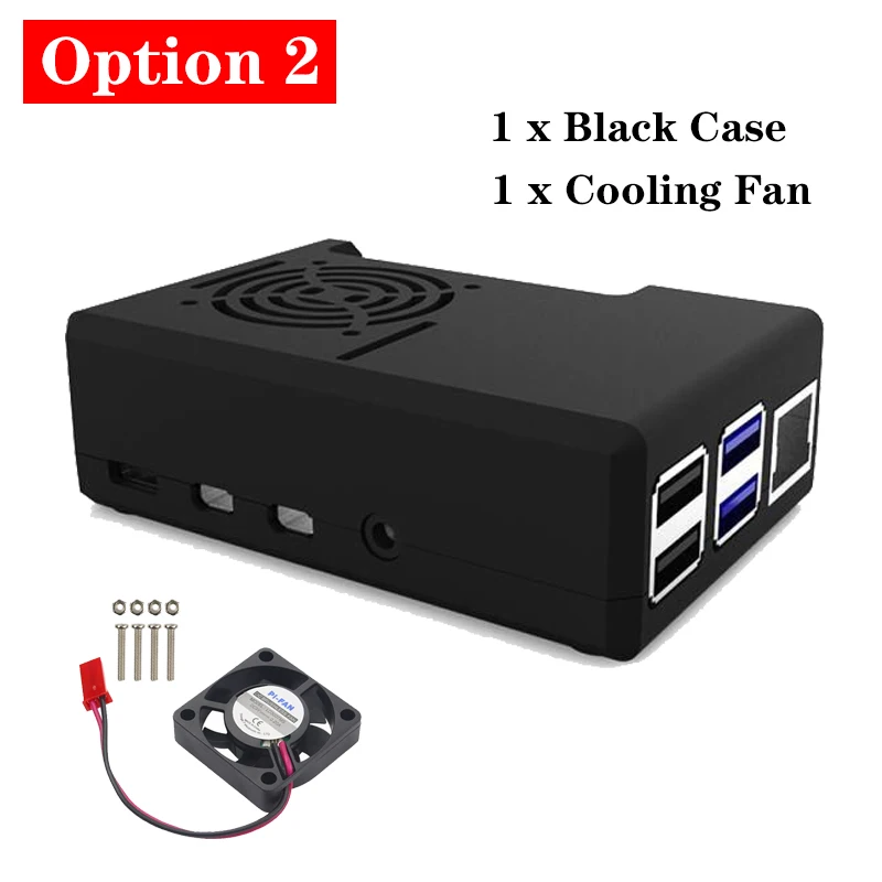 Option 2 Новейший ABS чехол для Raspberry Pi 4 пластиковый корпус черный прозрачный корпус охлаждающий вентилятор кулер для Raspberry Pi 4 Модель B - Цвет: Option 2
