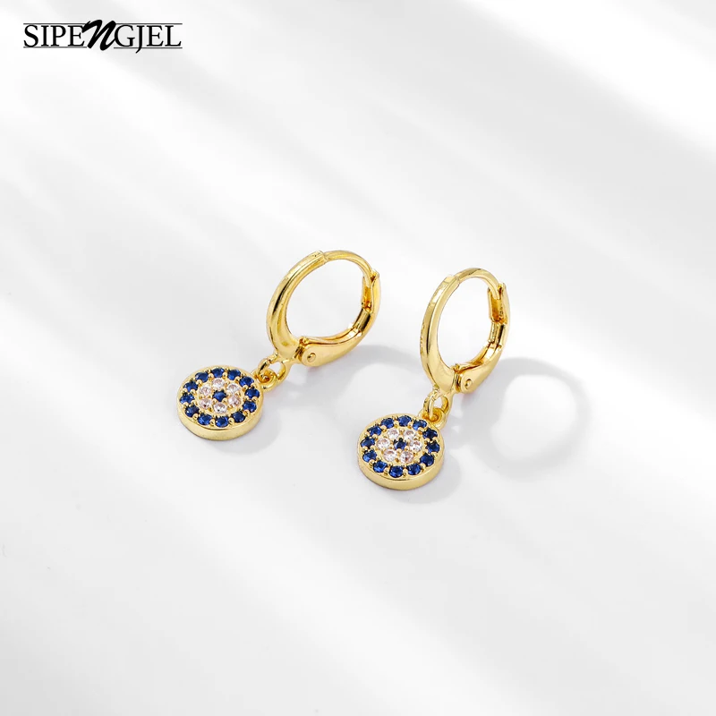 SIPENGJEL модные милые голубые циркониевые серьги с подвеской в виде сглаза мини